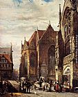 Square Canvas Paintings - Many Figures On The Market Square In Front Of The Martinikirche, Braunschweig